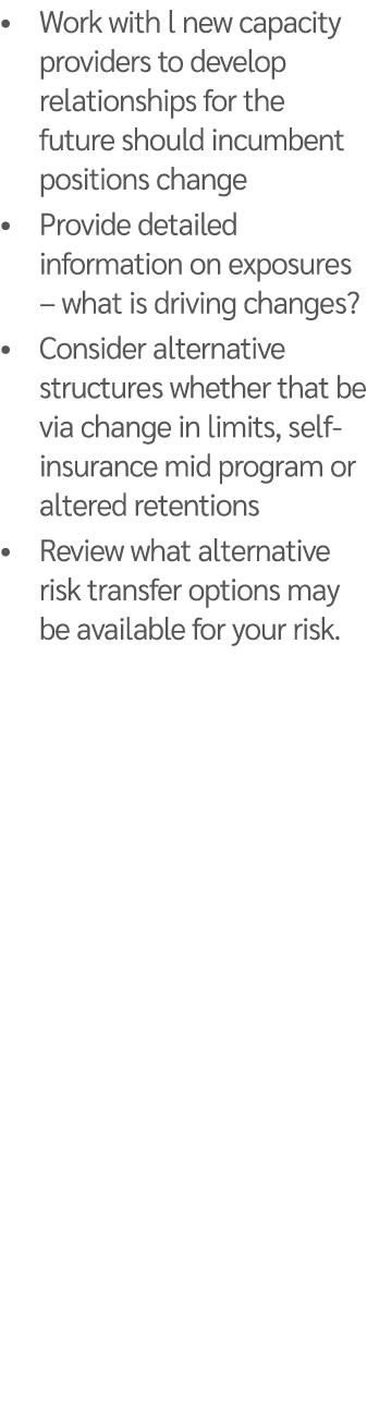   Work with l new capacity providers to develop relationships for the future should incumbent positions change   Prov   