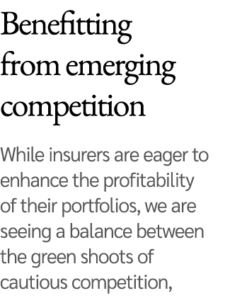 Benefitting from emerging competition  While insurers are eager to enhance the profitability of their portfolios, we    