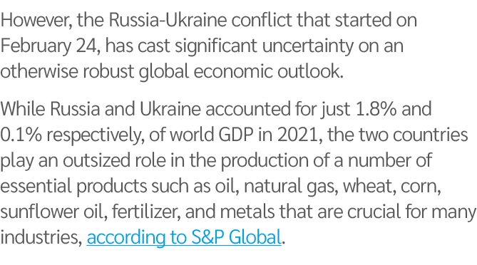 However, the Russia-Ukraine conflict that started on February 24, has cast significant uncertainty on an otherwise ro   