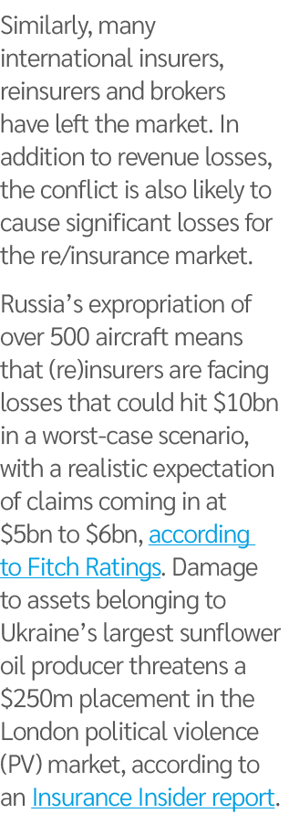 Similarly, many international insurers, reinsurers and brokers have left the market  In addition to revenue losses, t   