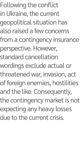 Following the conflict in Ukraine, the current geopolitical situation has also raised a few concerns from a contingen   