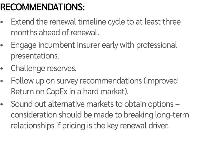 Recommendations:   Extend the renewal timeline cycle to at least three months ahead of renewal    Engage incumbent in   