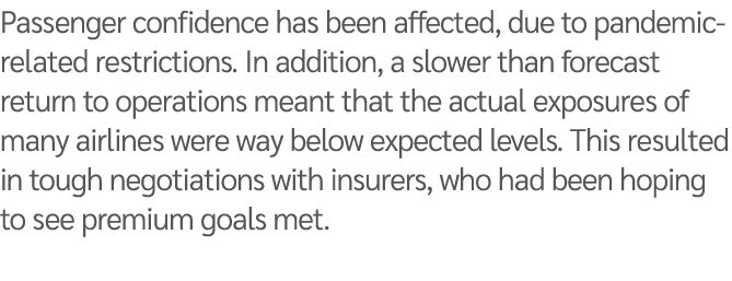 Passenger confidence has been affected, due to pandemic-related restrictions  In addition, a slower than forecast ret   
