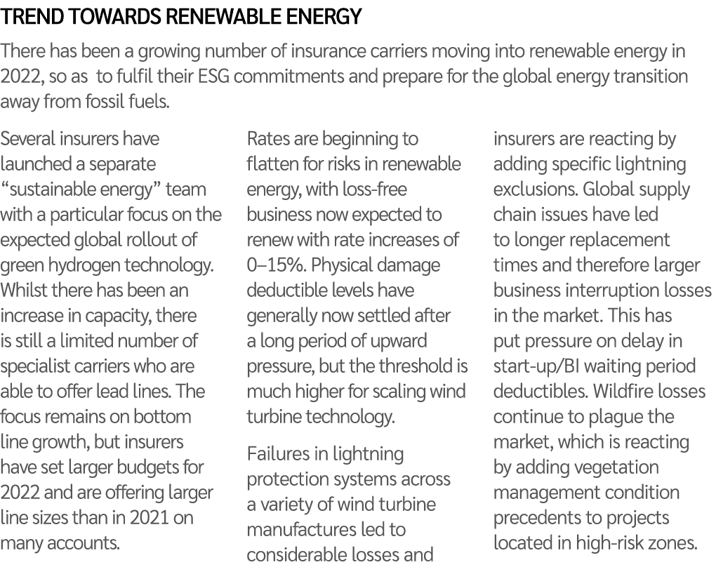 Trend towards renewable energy There has been a growing number of insurance carriers moving into renewable energy in    