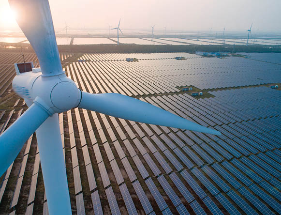 Furture alternative electricity source:windmill and solar energy-----concept of sustainable resources on a sunny day, Jiangsu,China