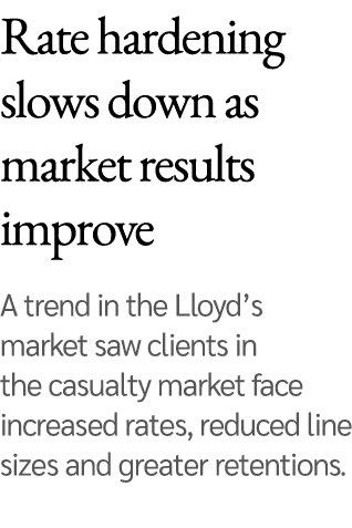 Rate hardening slows down as market results improve A trend in the Lloyd s market saw clients in the casualty market    