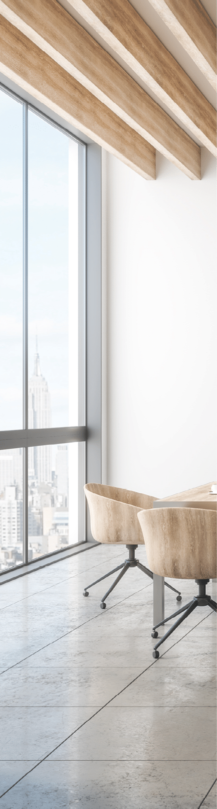 Modern office with empty poster on wall and city view  Mock up, 3D Rendering